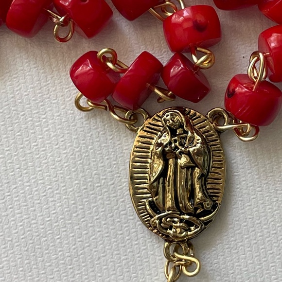 Rosary Heirloom hand turned each bead Red/gold First Communion or Confirmation - Picture 3 of 7